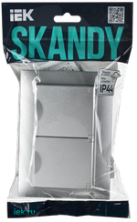 SKANDY Розетка 2-местная и крышкой 16А в сборе IP44 SK-R12S серебряный IEK
