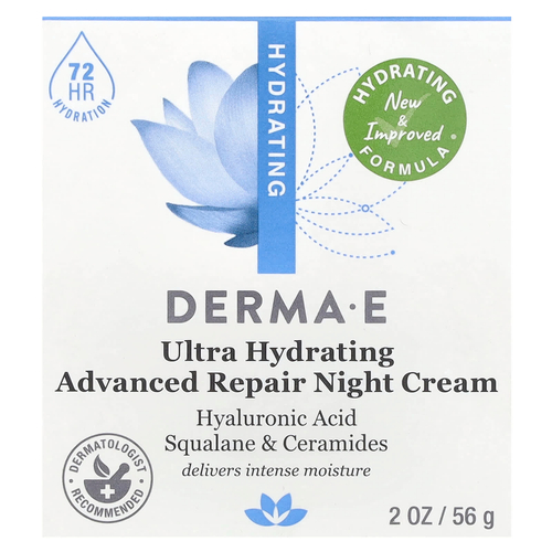 DERMA E, Ультраувлажняющий ночной крем для улучшенного восстановления, 56 г (2 унции)