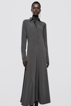 Massimo Dutti Платье-рубашка из смесовой шерсти, свободного кроя - Limited Edition, серый