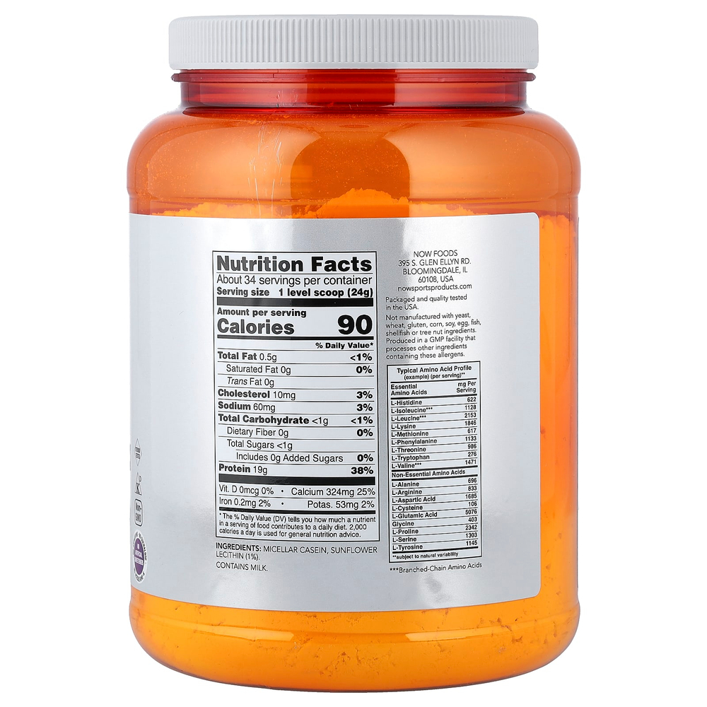 NOW Foods, Sports, мицеллярный казеин, быстрорастворимый, натуральный продукт без ароматизаторов, 816 г (1,8 фунта)