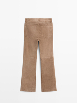 Massimo Dutti Легинсы из замши расклешенного кроя, серо-коричневый
