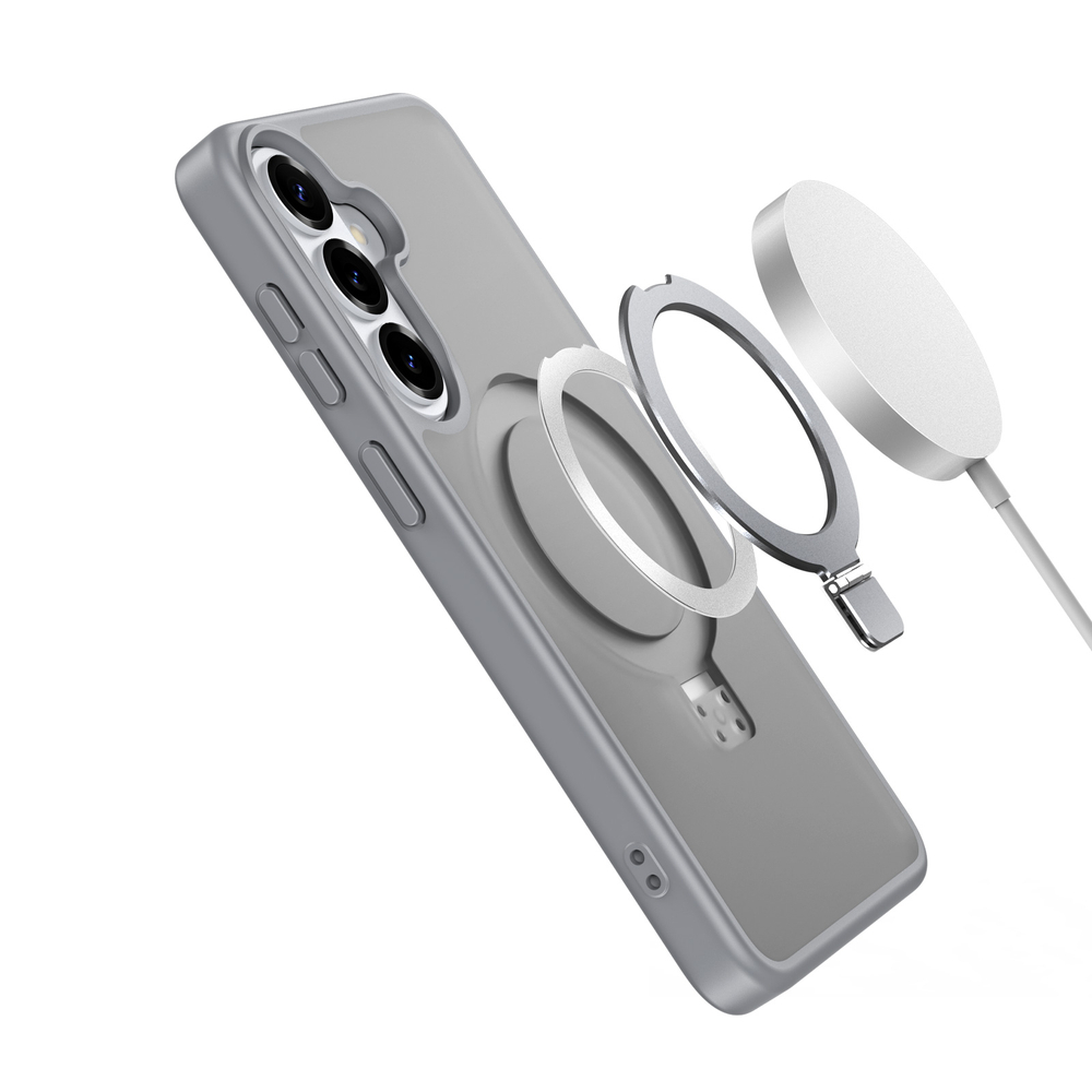 Матовый серый чехол с MagSafe для Samsung Galaxy S26+ Плюс, серия Yind Series Case от Dux Ducis (версия с магнитной откидной подставкой)