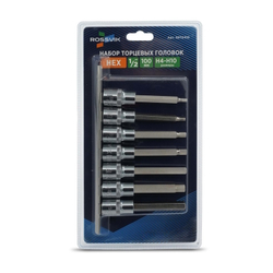 Набор головок со вставкой на держателе ROSSVIK SST0410, 1/2", HEX H4-H10, L-100 мм, 7 предметов