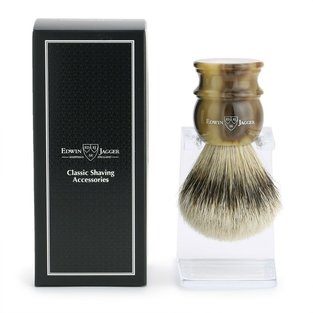 Edwin Jagger Large Horn Silver Tip 3EJ462LDS - Помазок темно-коричневый барсучий ворс с подставкой