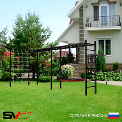 Уличная шведская стенка Sv Sport рукоход х 2 с комплектом турник прямой У55155.2 (Брусья/Гнездо 115см/Кронш бокс/Сетка)