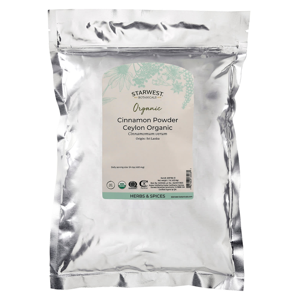 Starwest Botanicals, Органическая цейлонская корица, 453,6 г (1 фунт)