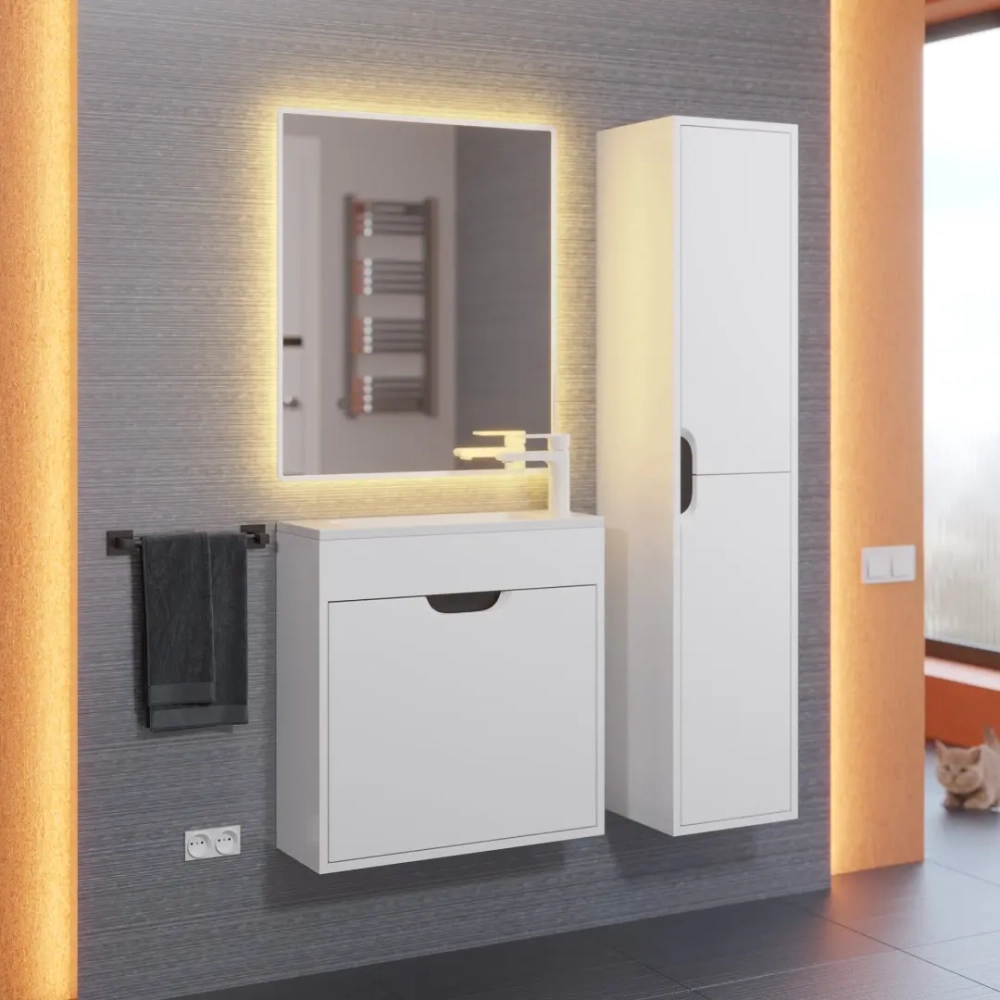 Тумба с раковиной для ванной Uperwood Modul 60 см, подвесная, матовая, белая/графит