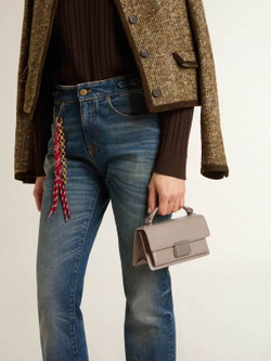 Small Venezia Bag in beige boarded leather with gold details