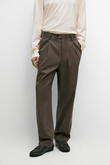 Massimo Dutti Брюки свободного кроя с защипами, коричневый