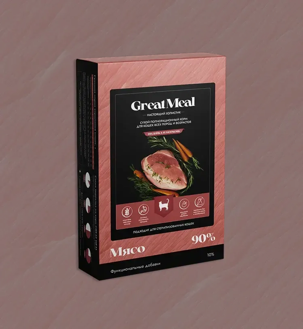 GREAT MEAL Сухой полнорационный корм для кошек из индейки с морковью, 3 кг