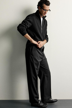 ZARA БРЮКИ REGULAR FIT ИЗ 100% ШЕРСТИ, ЧЕРНЫЙ