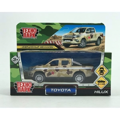Машина ин. мет. TOYOTA hilux камуфляж 12см, открыв.двери, песочный в коробка (Технопарк)