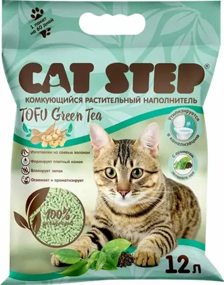 CAT STEP Tofu Green Tea Наполнитель комкующийся растительный 12 л