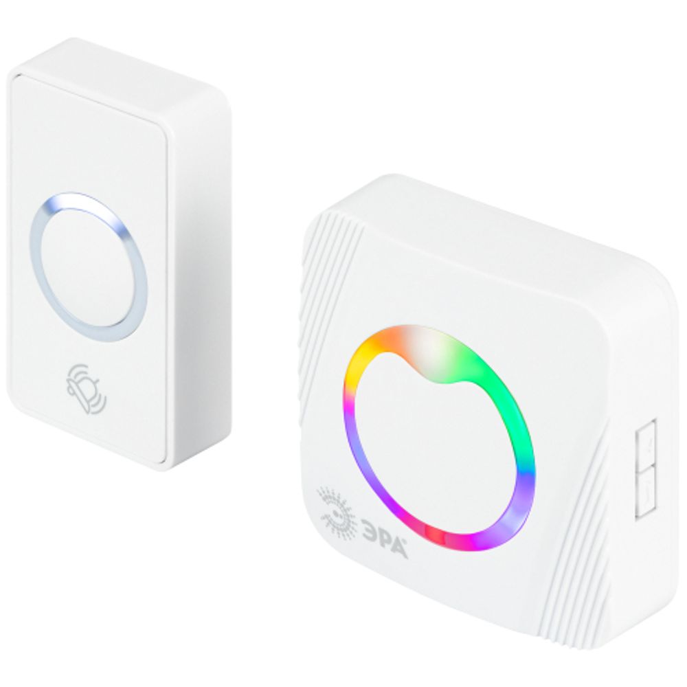 Звонок дверной ЭРА POLYCOLOR C100 беспроводной RGB подсветка белый 36 мелодий | Электротовары