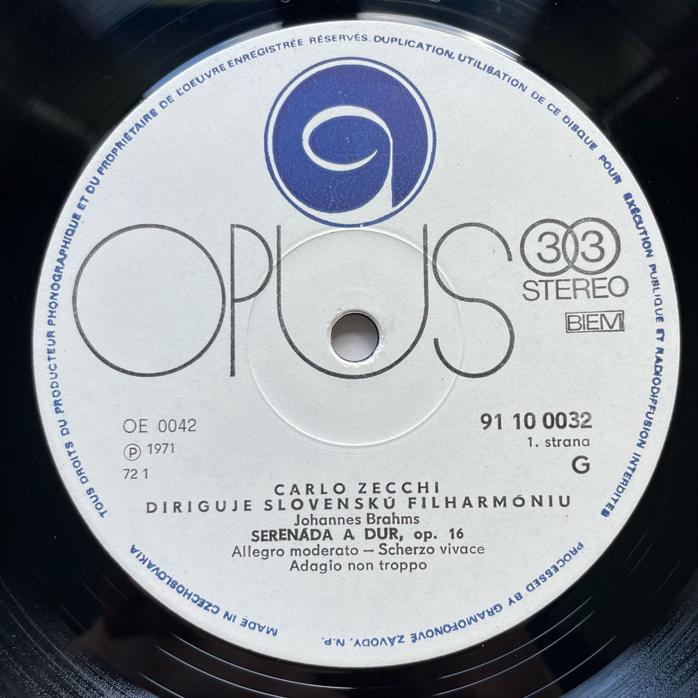 Винтажная виниловая пластинка LP Карло Цекки Carlo Zecchi, Моцарт, Брамс, W. A. Mozart, J. Brahms Sest Nemeckych Tancov / Serenada Pre Orchester (Чехословакия 1972)