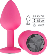 Маленькая розовая пробка с черным кристаллом ONJOY Silicone Collection (Цвет: розовый с черным)