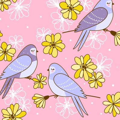 Цветы и птицы на розовом