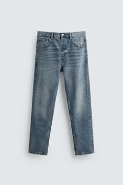 ZARA УКОРОЧЕННЫЕ ДЖИНСЫ SLIM FIT, ВЫЦВЕТШИЙ СИНИЙ