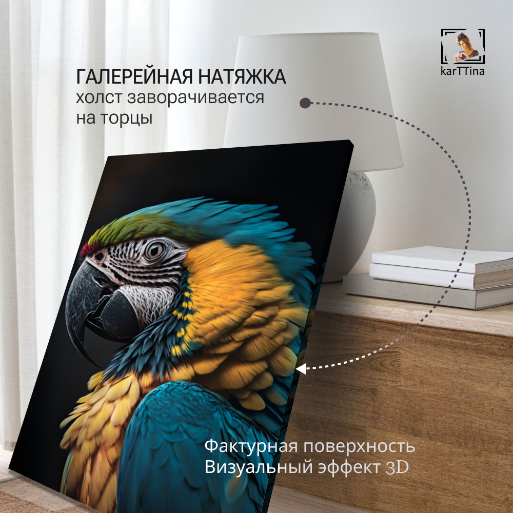 Картина на стену "Зеленый ара" 50х70см 1шт.