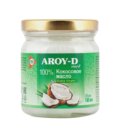 Кокосовое масло AROY-D первого холодного отжима нерафинированное Extra Virgin 180 мл