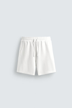 ZARA БАЗОВЫЕ ШОРТЫ-ДЖОГГЕРЫ С ЭФФЕКТОМ ПОТЕРТОСТИ, БЕЛЫЙ