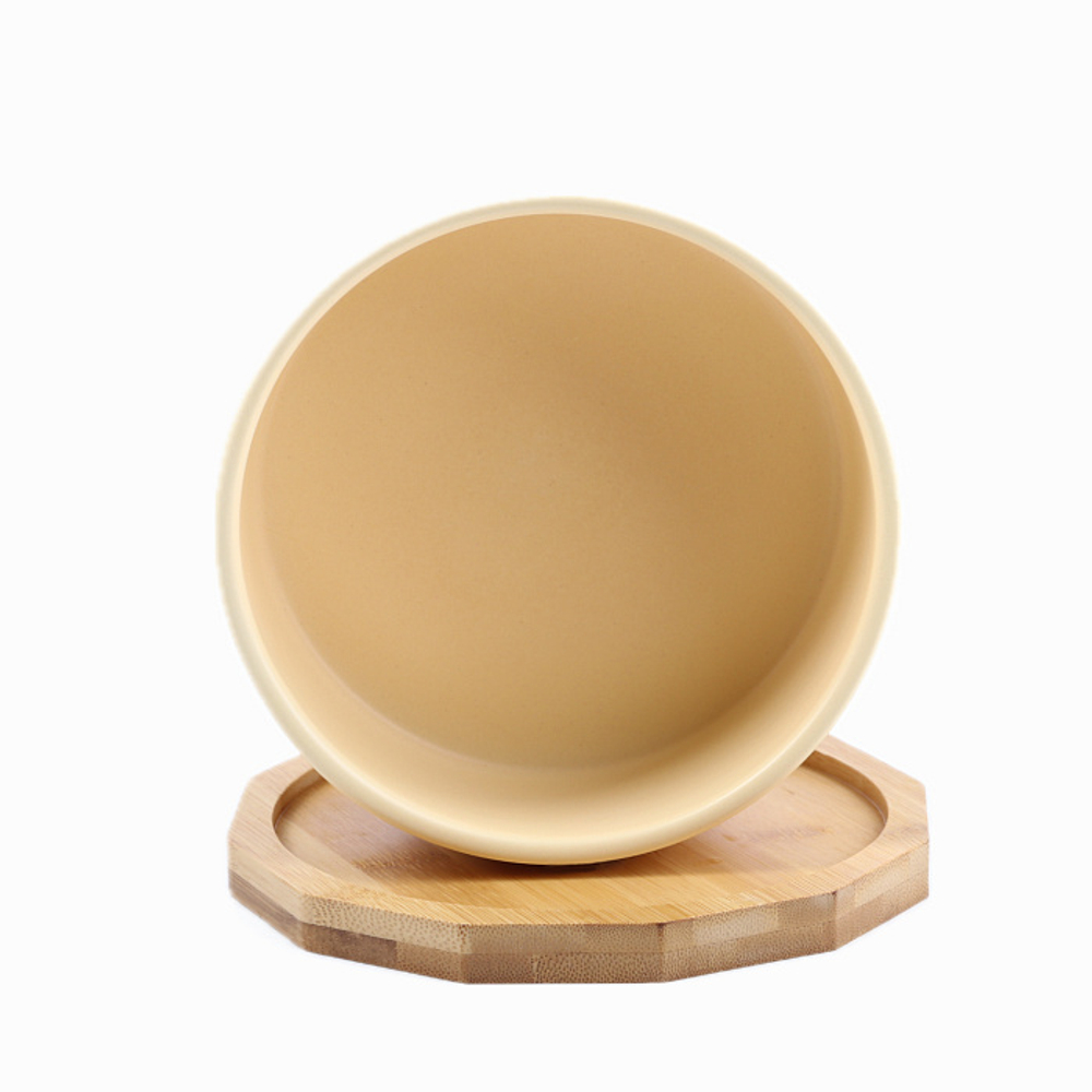 Миска Mr.Kranch керамическая для собак Bamboo на бамбуковой подставке Сливочная 470 мл