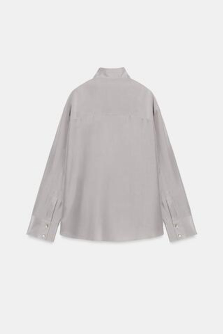 ZARA РУБАШКА С ЗАПАХОМ ИЗ 100% ШЕЛКА — ZW COLLECTION, СЕРЫЙ