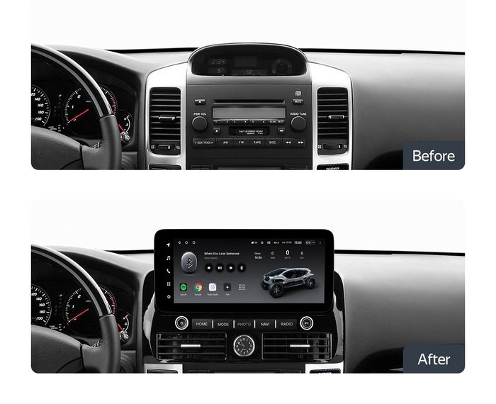 Магнитола для Toyota Land Cruiser Prado 120, Lexus GX470 (экран климата внизу) - Canbox H-Line 3041 монитор 12.3" QLED в стиле MERCEDES на Android 10, Быстрая, ТОП-процессор, CarPlay, 4G SIM-слот