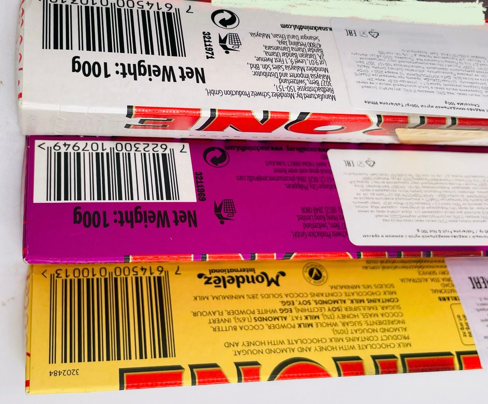 Шоколад Toblerone с медово-миндальной нугой набор из 3-х видов (белый, молочный, молочный с изюмом), 3 шт.х100 г (Швейцария)