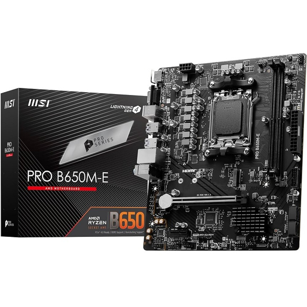 Материнская плата MSI PRO B650M-E (AM5/AMD B650/4xDDR5/2xPCI-Ex16/M.2/SB7.1/GLAN/HDMI/VGA/mATX)