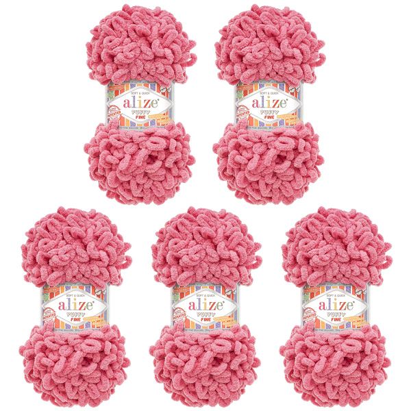 Пряжа Alize (Ализе) Puffy Fine / уп.5 мот. по 100 г, 14м, 178 розовая орхидея