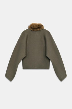 ZARA ТРИКОТАЖНЫЙ КАРДИГАН С ЭФФЕКТОМ МЕХА, ХАКИ