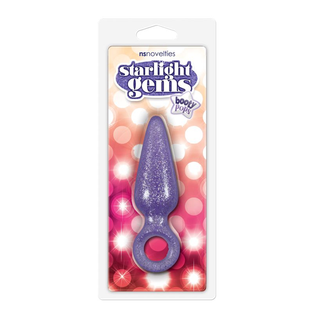 Средняя фиолетовая анальная пробка Booty Pops с кольцом - 11,5 см. (Цвет: фиолетовый)