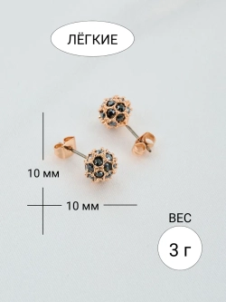 Серьги Черные шарики с кристаллами Swarovski