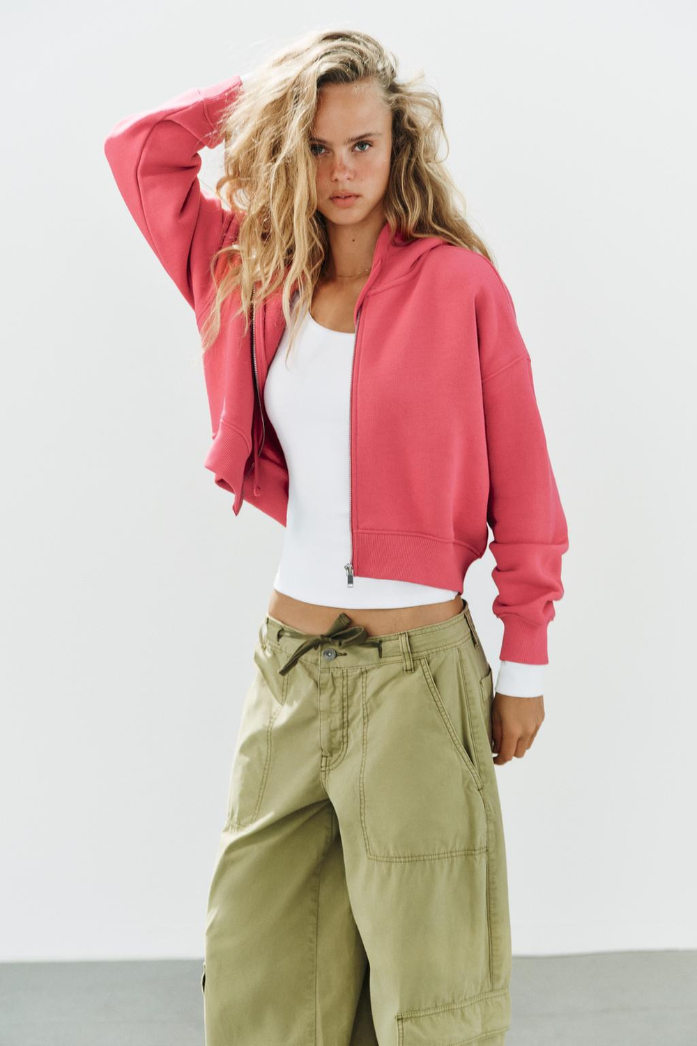 ZARA ХУДИ С МОЛНИЕЙ, ТЕМНО-РОЗОВЫЙ