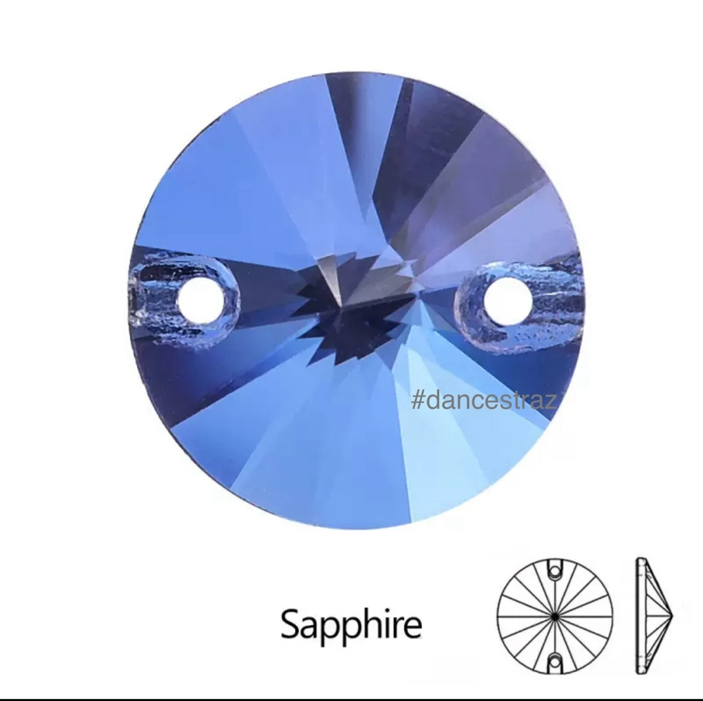 Стразы пришивные, Rivoli, Sapphire, 206, 12mm, (28 ea/pkg), 5A+, (F2)