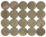 Набор 20 копеек СССР (20 шт без повторов) 1955, 57, 61-62, 77-91 м,л