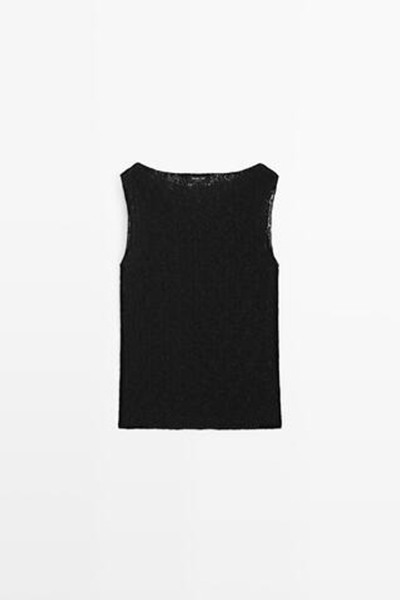 Massimo Dutti Топ из фактурной ткани без рукавов, черный