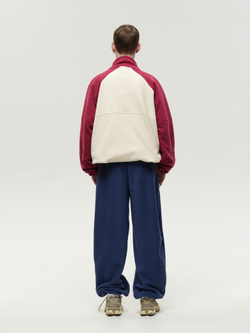 Drawstring Half-Zipped Sweatshirt Raspberry - Cream
