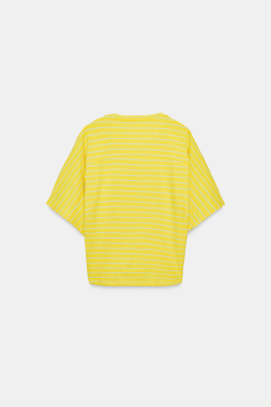 ZARA ФУТБОЛКА В ПОЛОСКУ ИЗ ХЛОПКА И ЛЬНА, ЖЕЛТЫЙ