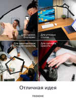 Светильник FRIENDME бестеневой настольный на струбцине светодиодный No. 2 черный с тройным источником света. Яркость - 1270 lum. 24W.