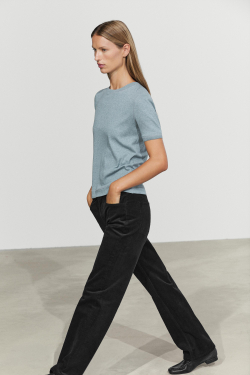 Massimo Dutti Футболка из смесового хлопка с короткими рукавами, индиго