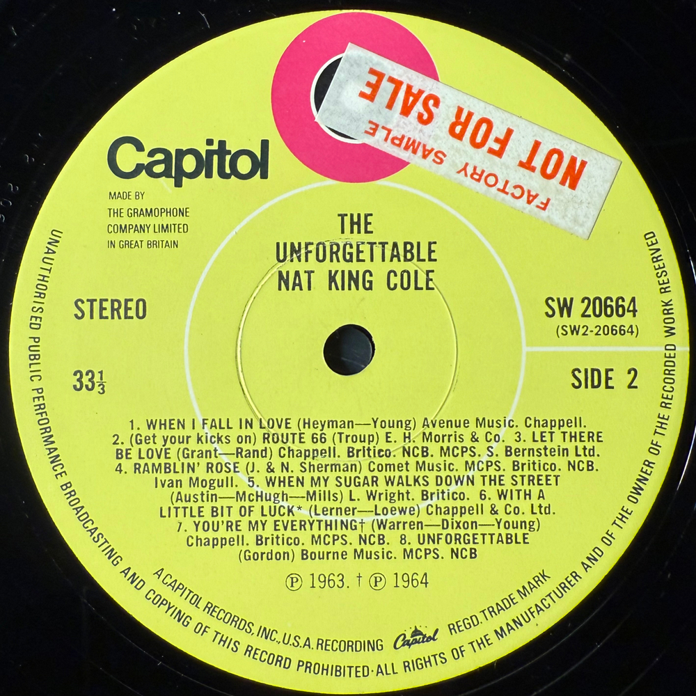 Nat King Cole ‎– The Unforgettable Nat King Cole (Англия 1965г.) Promo
