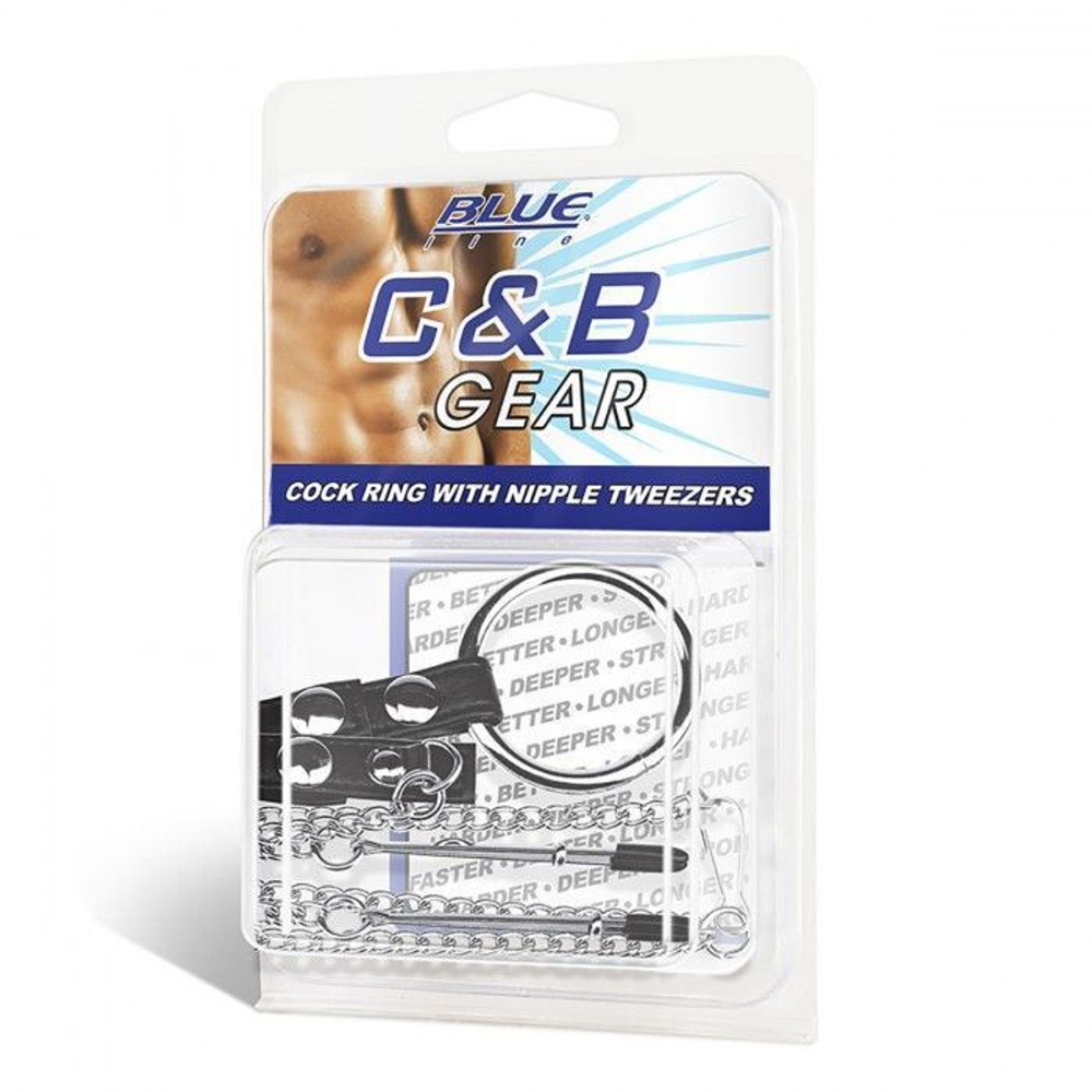 Кольцо на пенис с зажимами на соски 100% PVC STRAP WITH METAL SNAP (Цвет: черный с серебристым)