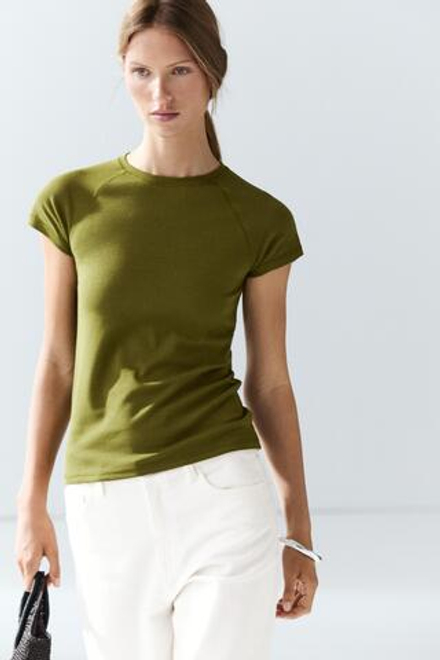 Massimo Dutti Футболка-реглан с коротким рукавом, хаки