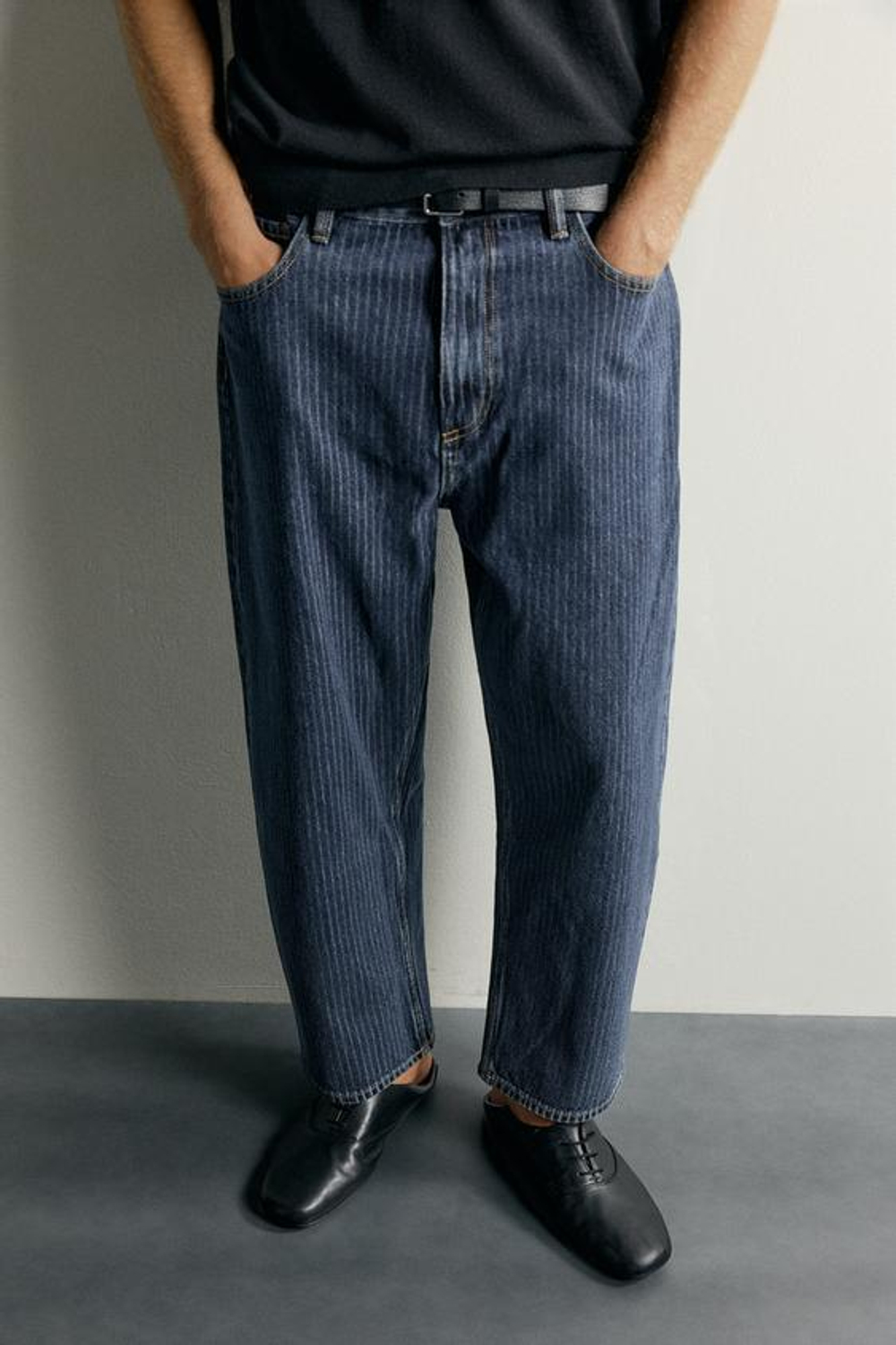 ZARA ДЖИНСЫ TAPERED WIDE LEG, СИНИЙ/БЕЛЫЙ