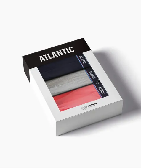 Мужские трусы (3шт) слипы спорт Atlantic 3MP-200, хлопок, темно-синий + коралловый + серый меланж