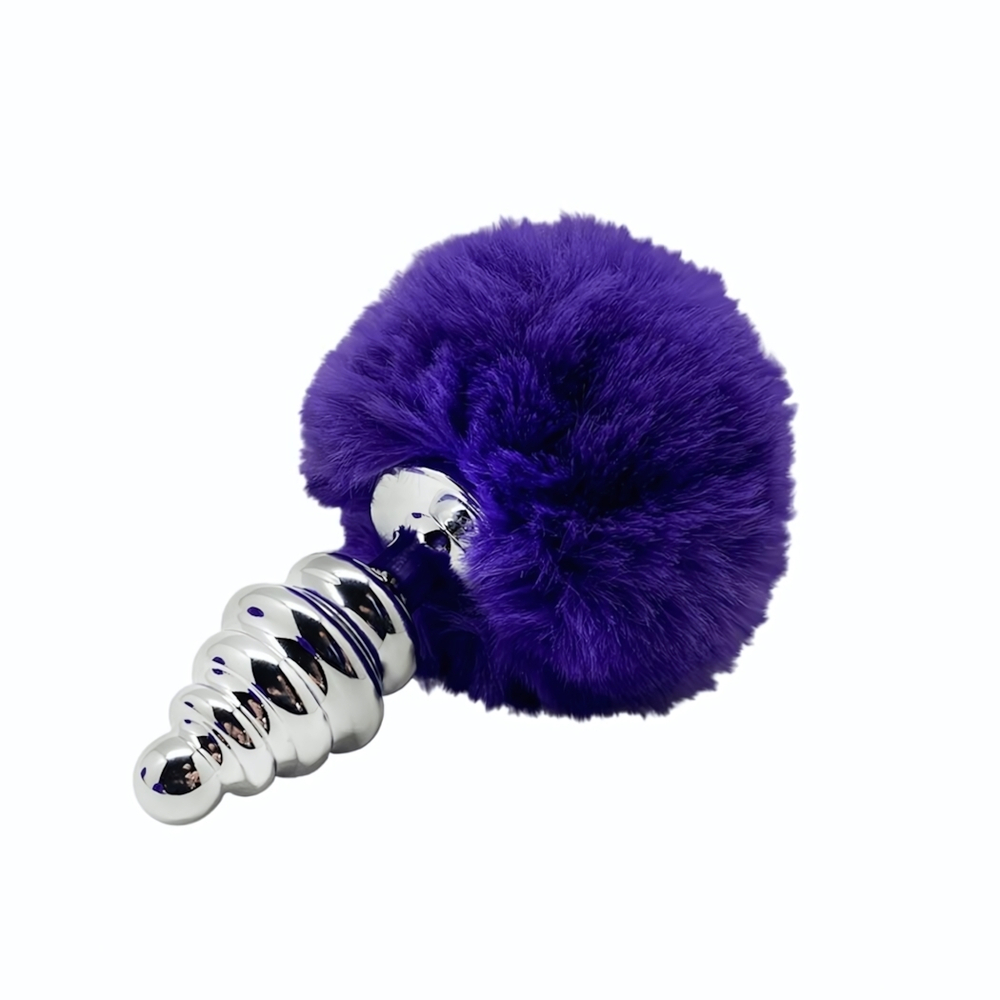 Анальная пробка Metal Anal Fluffly Twist Plug S с фиолетовым хвостиком (Цвет: фиолетовый)