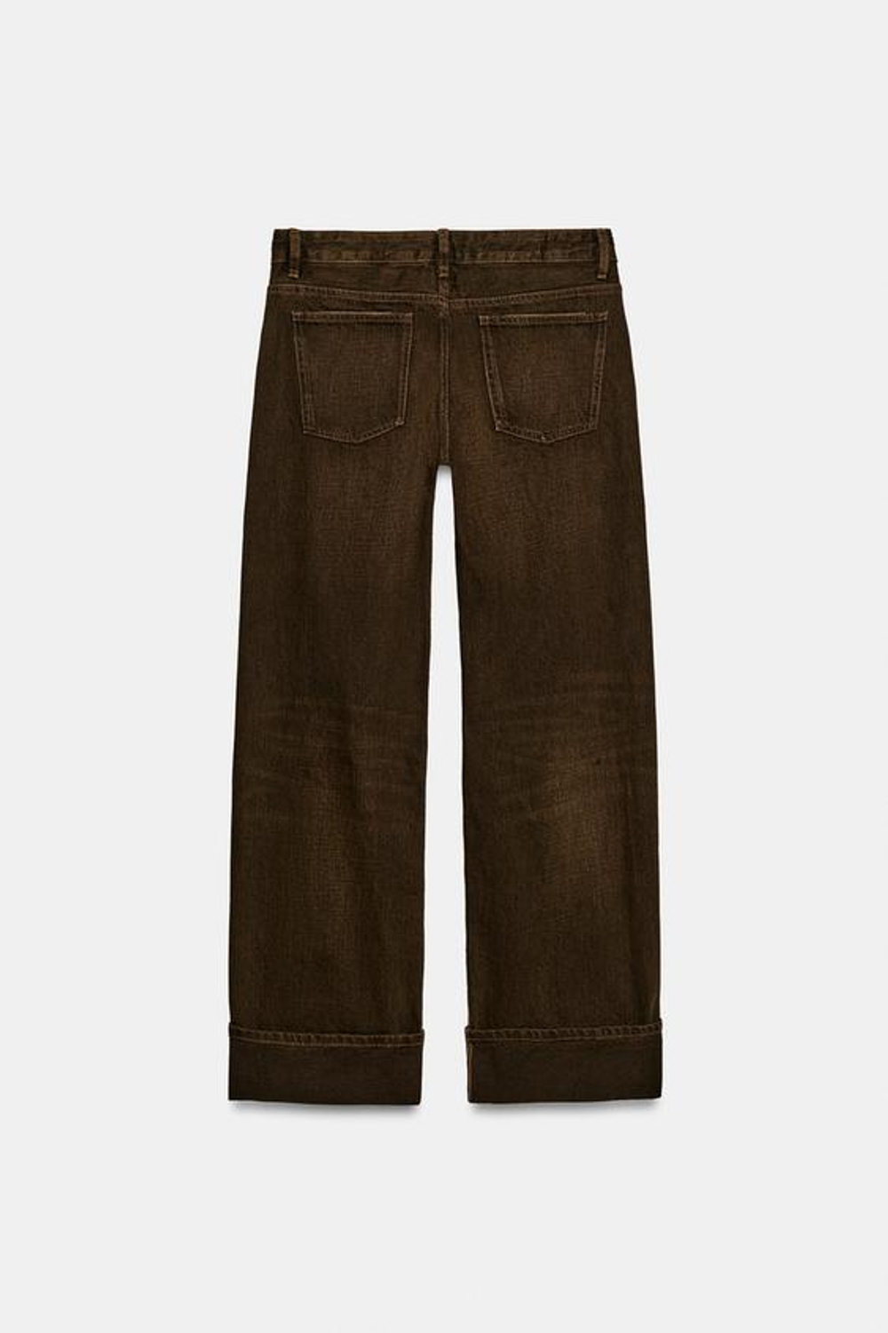 ZARA ДЖИНСЫ TRF С НИЗКОЙ ПОСАДКОЙ И ОТВОРОТАМИ, КОРИЧНЕВЫЙ
