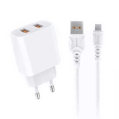 Зарядное устройство DENMEN DC05V 2.4A 2xUSB + кабель microUSB White